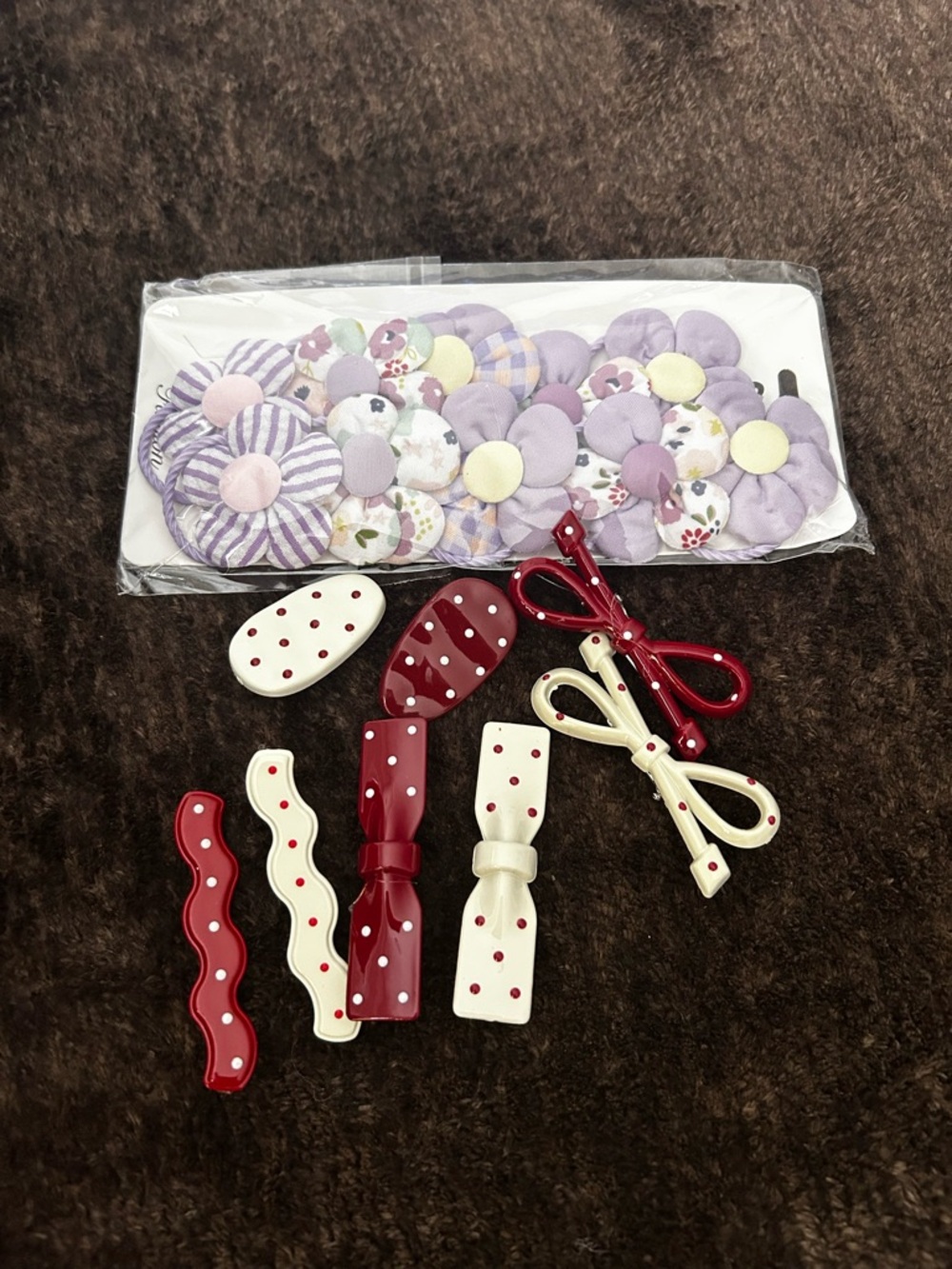 Kids Polka Dot Bow Hair Clip Set - Red & Cream